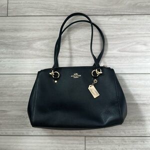 Coach Black Hand Bag with Gold Detailing and Long Strap